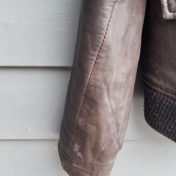 DKNY Brown Leather Bomber Jacket size Small - Picture 5 of 11